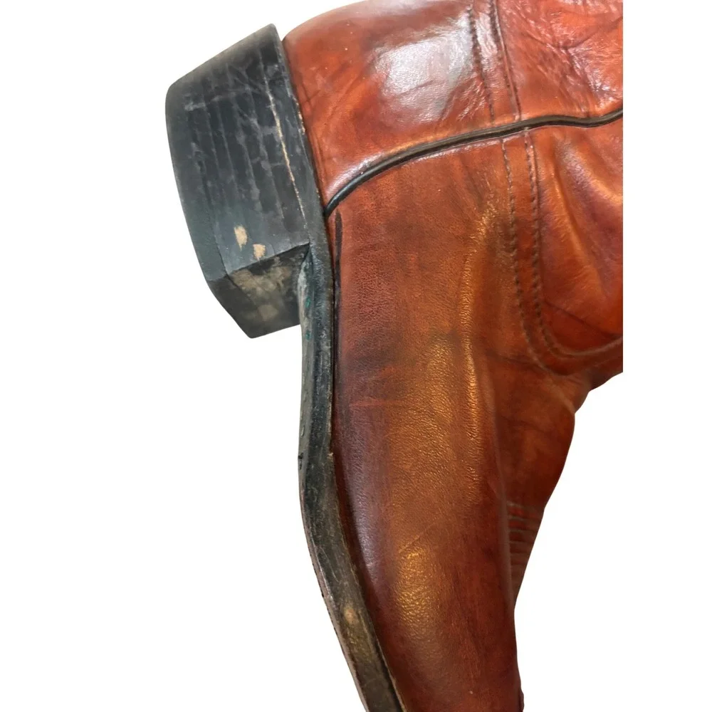 Vintage Tony Lama Cowboy Boots Mens 11 4E Brown Leather Western Made USA